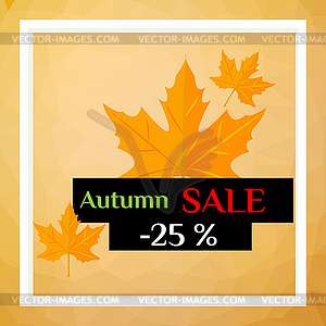 Autumn sale with yellow leaves on colored abstract - vector image