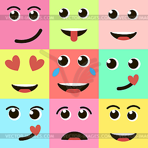 Set of colorful emoticons, emoji flat backgound - vector image