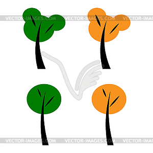 Set of spring green and yellow autumn trees. Flat - vector clip art