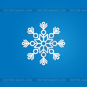 White snowflake on blue gradient background. Flat - vector clip art