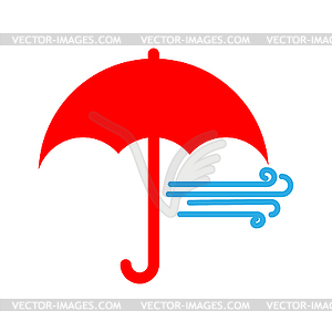 Red umbrella icon. Flat style on blue background - vector clipart