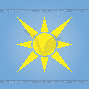 Icon yellow sun. Flat style on blue background - vector clipart