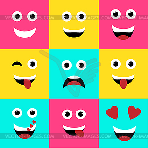 Set of colorful square emoticons, emoji flat - vector clipart / vector image
