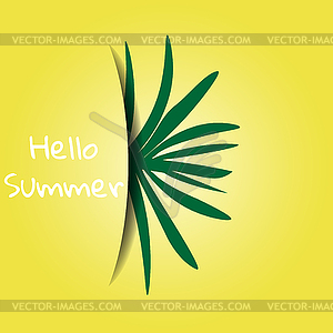 Concept Hello Summer. Tropical plant on yellow - vector image