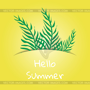 Концепция Hello Summer. Тропическое растение на желтом - стоковый векторный клипарт