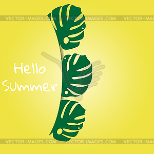 Concept Hello Summer. Tropical plant on yellow - vector clipart