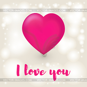 Icon red heart on beige background with bokeh and - vector clip art