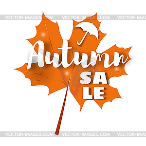 Concept of autumn sale. Yellow maple autumn leaf an - vector clipart