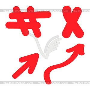 Arrows, hashtags icons, of Set of different shapes - vector clipart