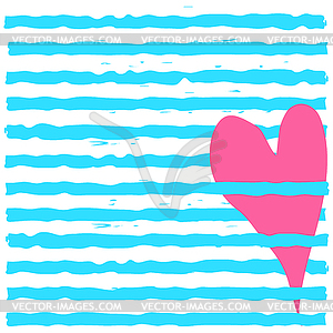 Pink heart on blue stripes. concept of love - vector clipart