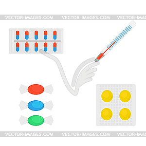 Seasonal cold or flu. Set of flat images - color vector clipart