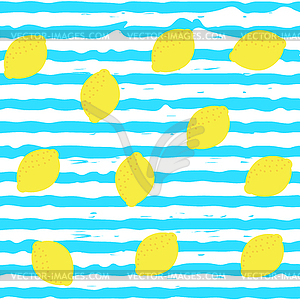 Lemons on bright blue stripes. Background - vector clip art