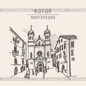 Original sepia sketch drawing of Church of Saint - vector clipart