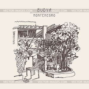 Original sepia sketch drawing of Slovenska Plaza - vector image