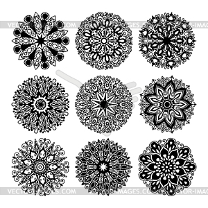 Black and white circle lace pattern collection, - vector clipart / vector image