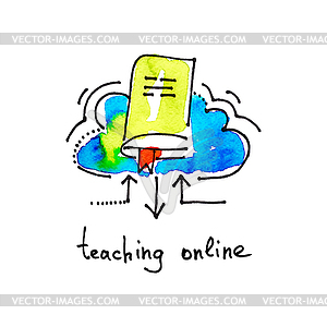 Sketch watercolor icon of teaching online, - vector clipart