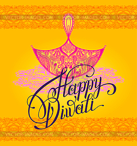 Happy Diwali greeting card with paisley ornamental - vector image