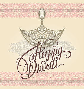 Happy Diwali greeting card with paisley ornamental - vector clipart