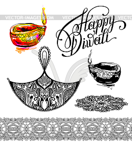 Set hand drawing design element for Diwali - vector clipart