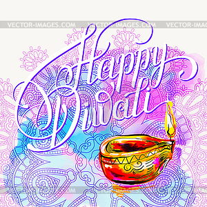 Happy Diwali watercolor greeting card to indian fir - vector clip art