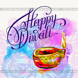 Happy Diwali watercolor greeting card to indian fir - vector clip art