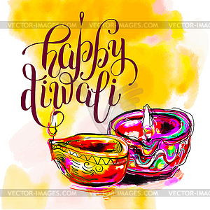 Happy Diwali watercolor greeting card to indian fir - vector clip art