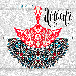 Happy Diwali greeting card with paisley ornamental - vector clipart