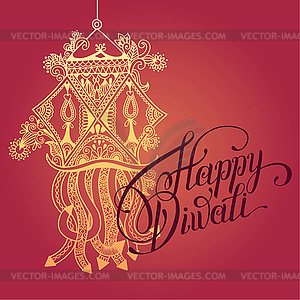Happy Diwali greeting card with paisley ornamental - vector clipart