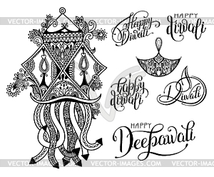 Set of black and white hand drawing design element - vector clip art