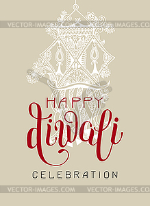 Happy Diwali greeting card with hand written - vector clipart