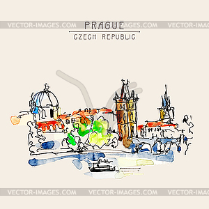 Watercolor freehand sketch drawing of Prague Czech - vector clipart