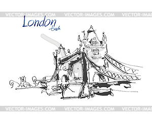 Ink sketch drawing of famous place Tower Bridge in - vector image