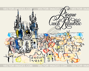 Watercolor freehand sketch drawing of Prague Czech - vector clipart