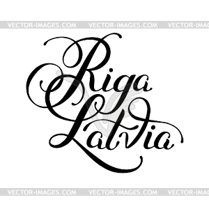 Black ink hand lettering inscription Riga Latvia - royalty-free vector image