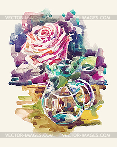 Watercolor still life rose in glass vase - vector clipart