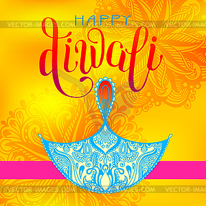 Happy Diwali greeting card with hand written - vector image