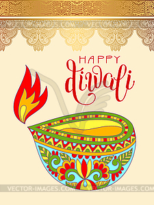 Happy Diwali greeting card with hand written - vector clip art