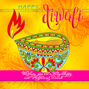 Happy Diwali greeting card with hand written - vector image