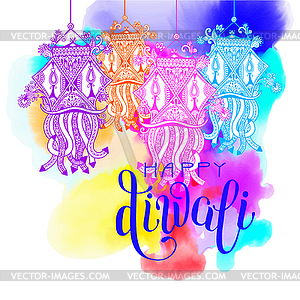 Happy Deepawali watercolor greeting card to indian - vector clipart