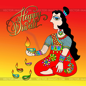 Счастливая открытка Дивали с рукой написано - векторный клипарт / векторное изображение