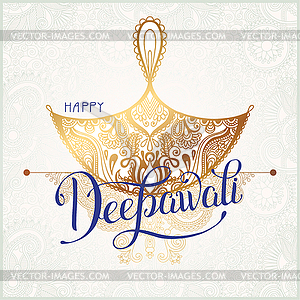 Happy Diwali gold greeting card with hand written - vector clip art