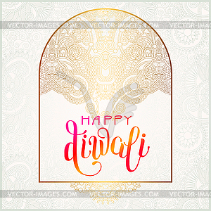 Happy Diwali gold greeting card with hand written - vector image