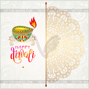 Happy Diwali gold greeting card with hand written - vector clip art