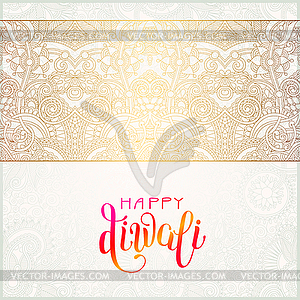 Happy Diwali gold greeting card with hand written - vector image