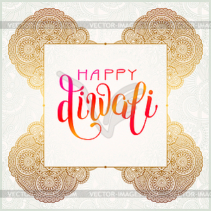 Happy Diwali gold greeting card with hand written - vector image