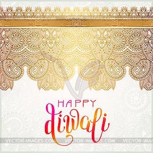 Happy Diwali gold greeting card with hand written - vector image