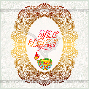 Happy Diwali gold greeting card with hand written - vector clipart