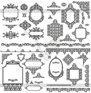 Set of black white design elements and page - vector clipart