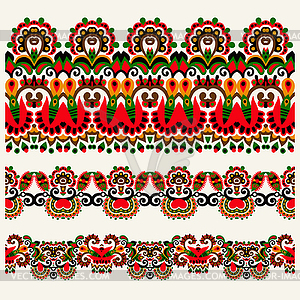 Ethnic floral paisley stripe pattern, border set, - vector image