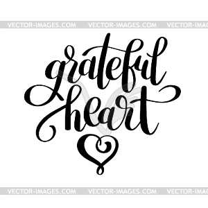 Grateful heart black and white handwritten letterin - vector clipart